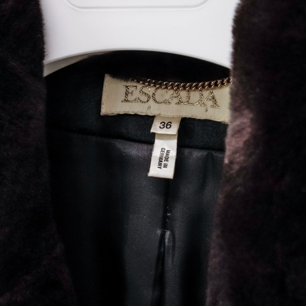 *SOLD* Escada Black Mink Collar Trench Coat - Picture 6 of 16